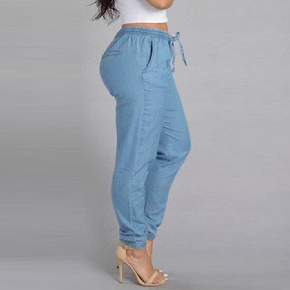 High Waist Jeans Of Women Spring Pants Capris Womens Elastic Waist Casual