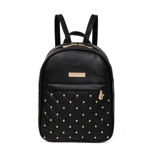 Fashion Women Zipper Pocket Bee Pearl Rivet Backpacks