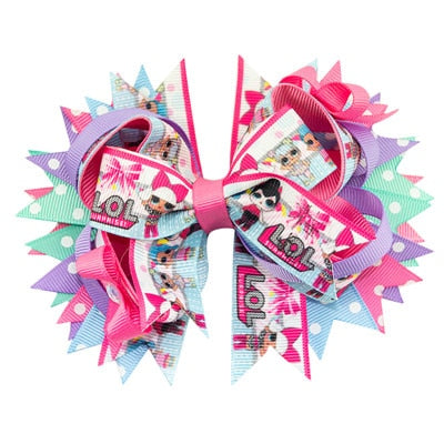 Adogirl 5Inch Cartoon Print Hair Bows for Girls Alligator Clips