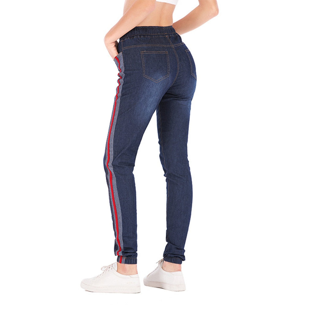 High Waist Jeans Of Women Spring Pants Capris Elastic Loose Denim Casual