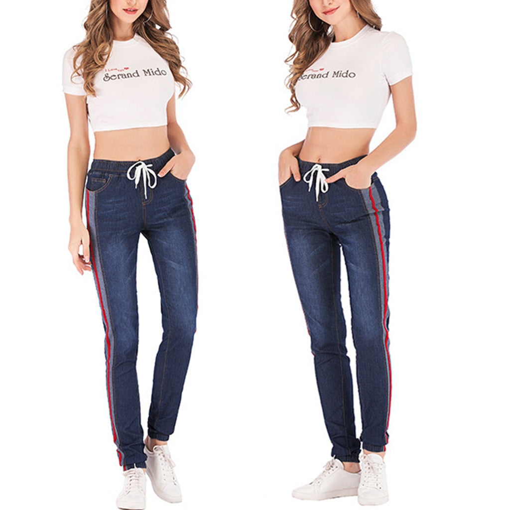 High Waist Jeans Of Women Spring Pants Capris Elastic Loose Denim Casual