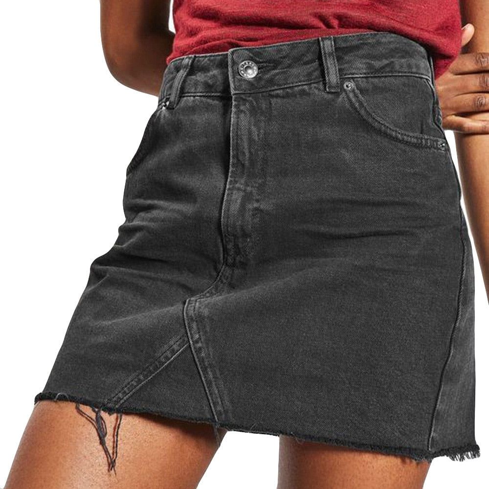 Spring Denim Skirt Of Women High Waist Casual Distressed