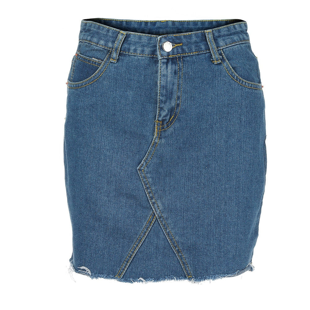 Spring Denim Skirt Of Women High Waist Casual Distressed