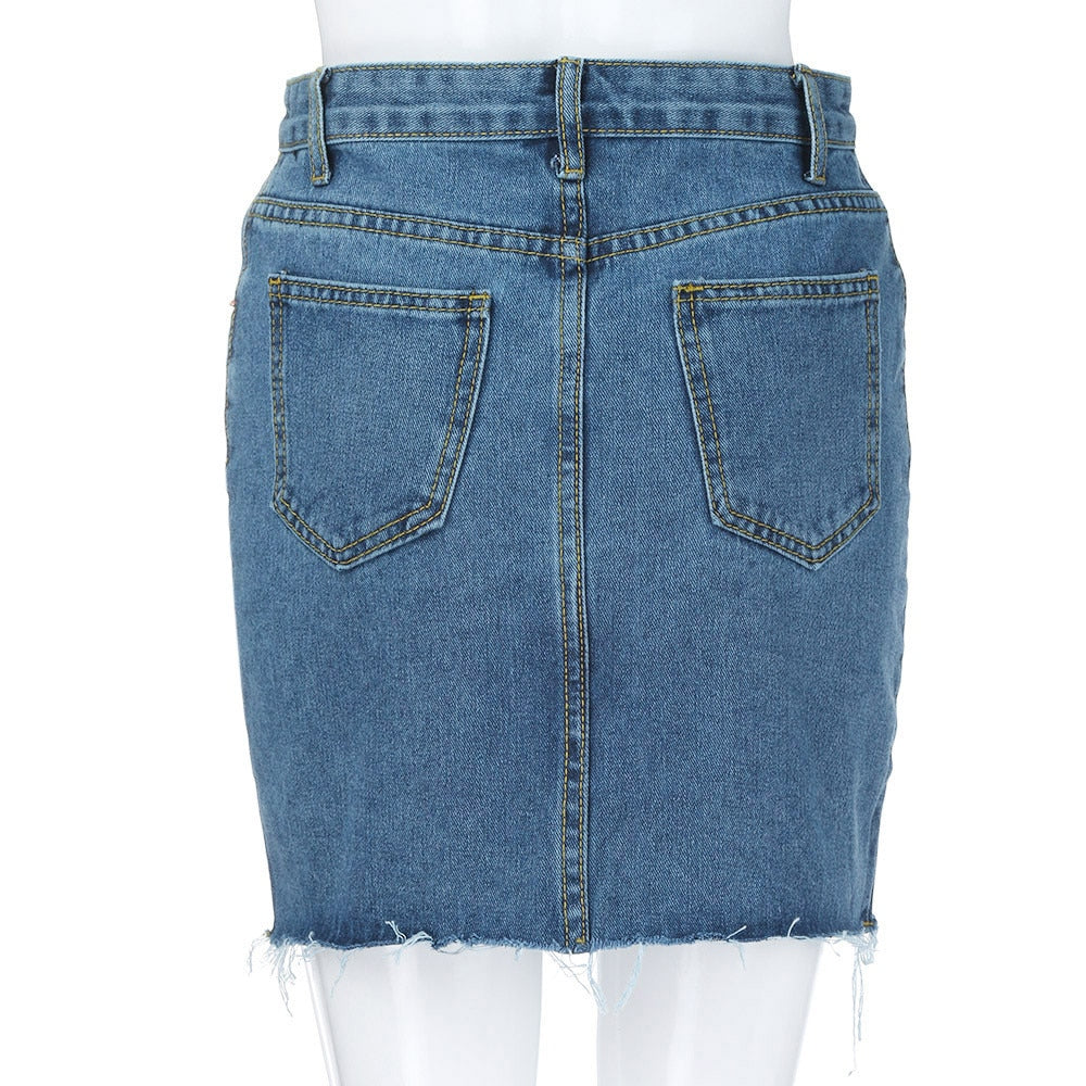Spring Denim Skirt Of Women High Waist Casual Distressed