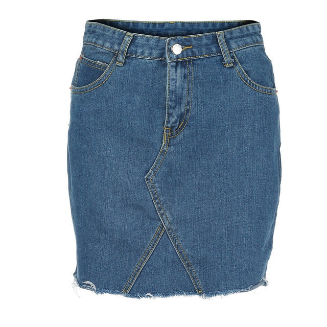 Spring Denim Skirt Of Women High Waist Casual Distressed