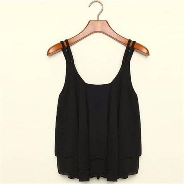 Crop Tops Summer Fashion Bilayer Sleeveless Shirt Chiffon Loose Vest Tank