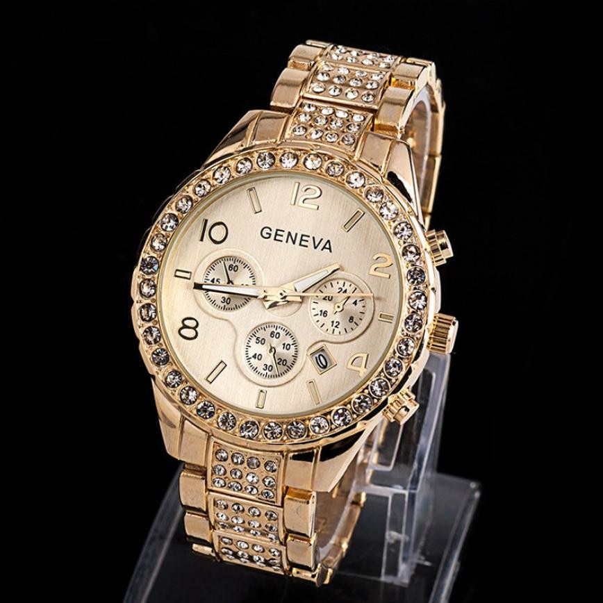 Luxury Crystal Quartz Watch Women Stainless Steel Geneva