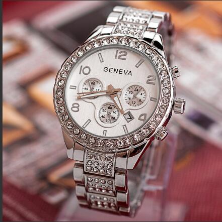 Luxury Crystal Quartz Watch Women Stainless Steel Geneva