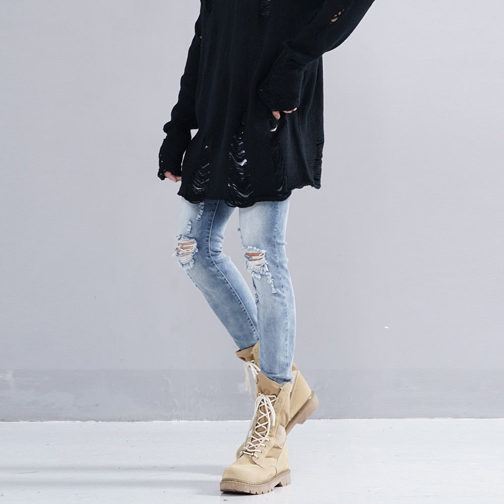 High Waist Ripped Jeans Of Women Spring Pants