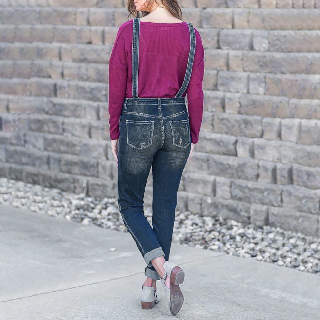 High Waist Ripped Jeans Of Women Spring Pants Capris Casual Denim Hole Straps