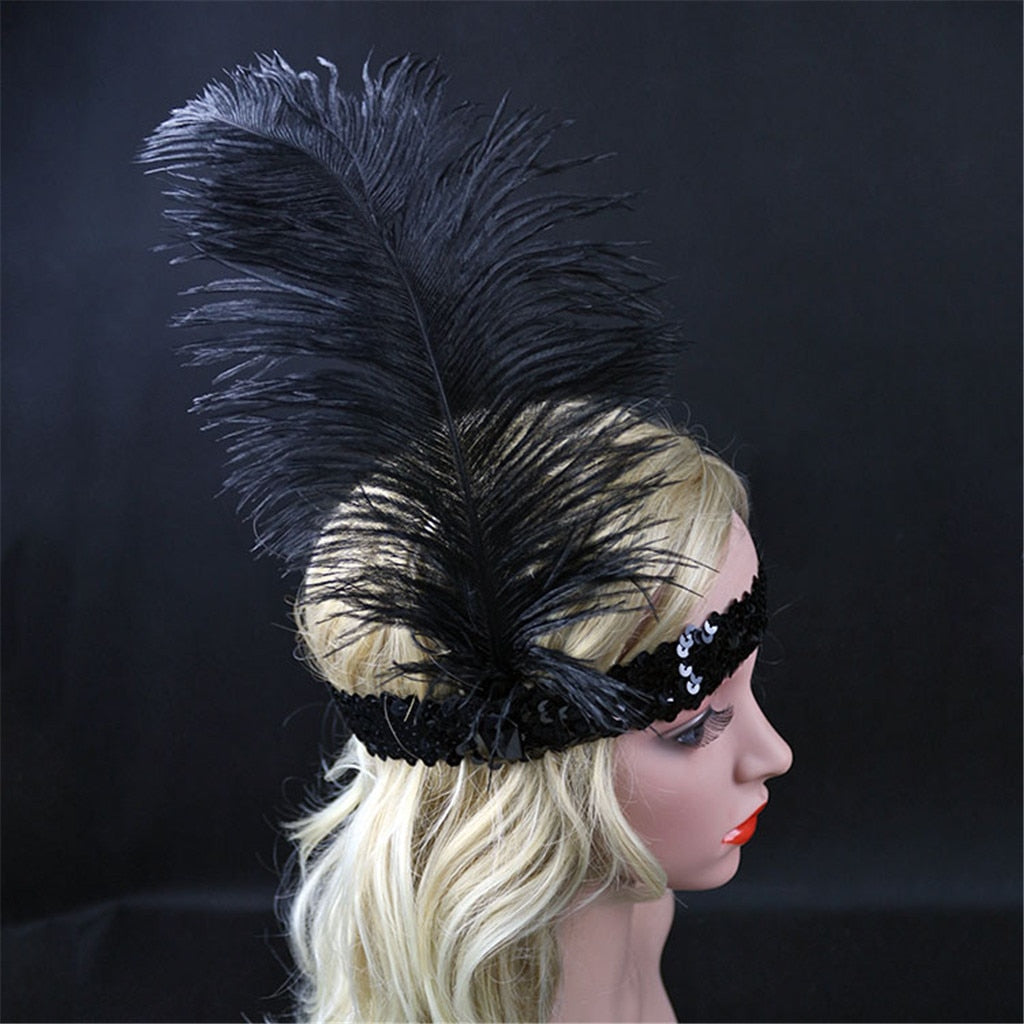 Headpiece Black Feather Flapper Headband Great Gatsby