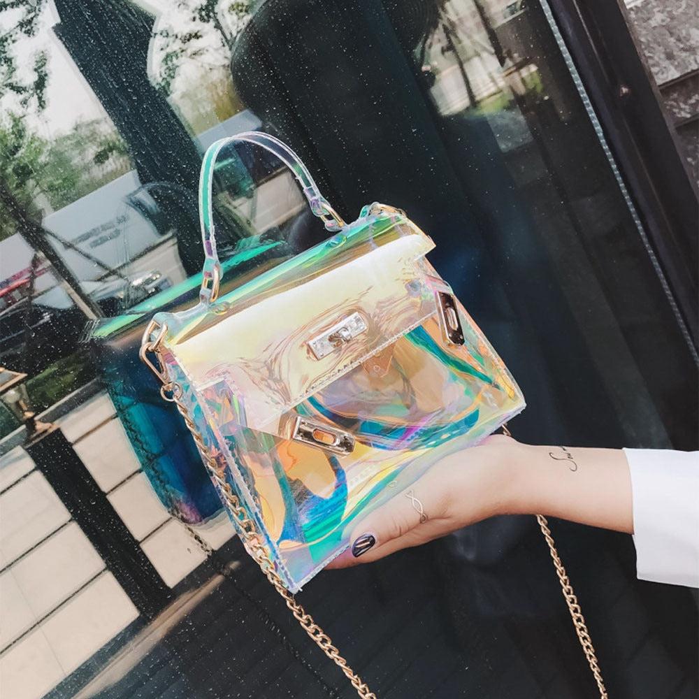Womens Fashion Clear Tote Messenger Cross Body Shoulder Jelly Bags