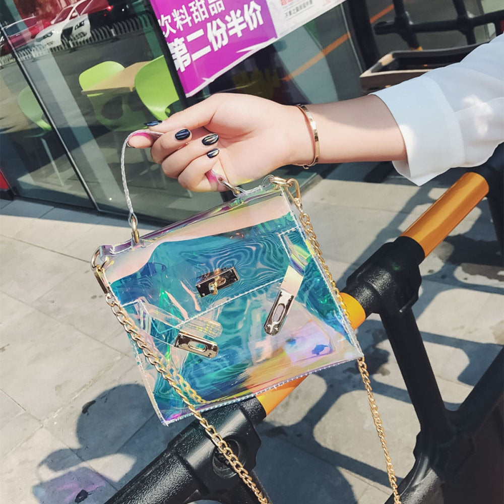 Womens Fashion Clear Tote Messenger Cross Body Shoulder Jelly Bags