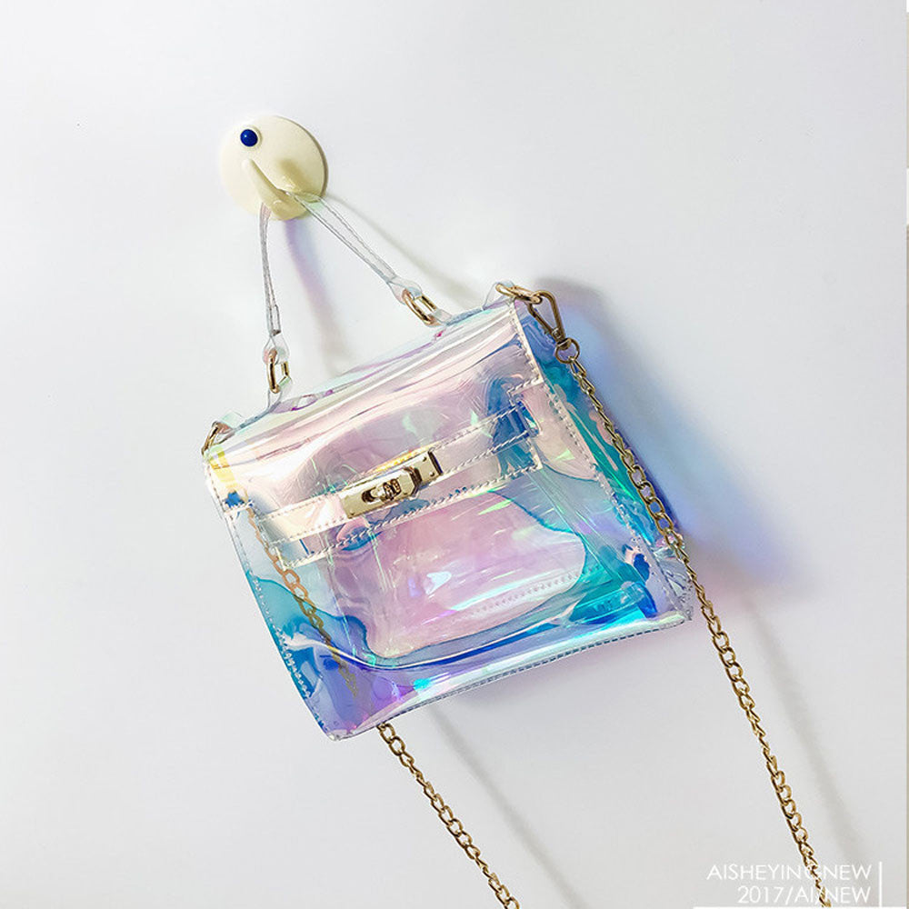 Womens Fashion Clear Tote Messenger Cross Body Shoulder Jelly Bags