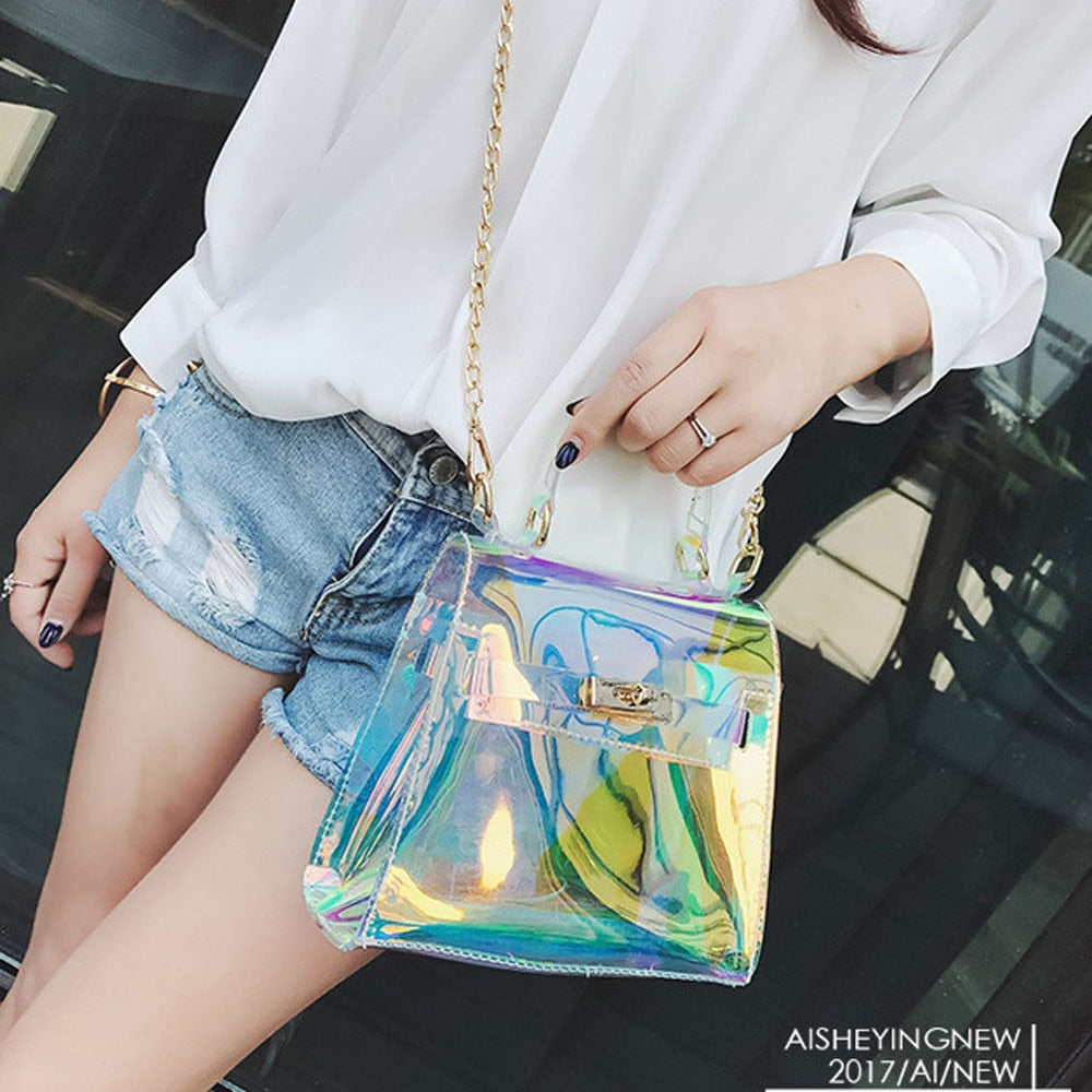 Womens Fashion Clear Tote Messenger Cross Body Shoulder Jelly Bags