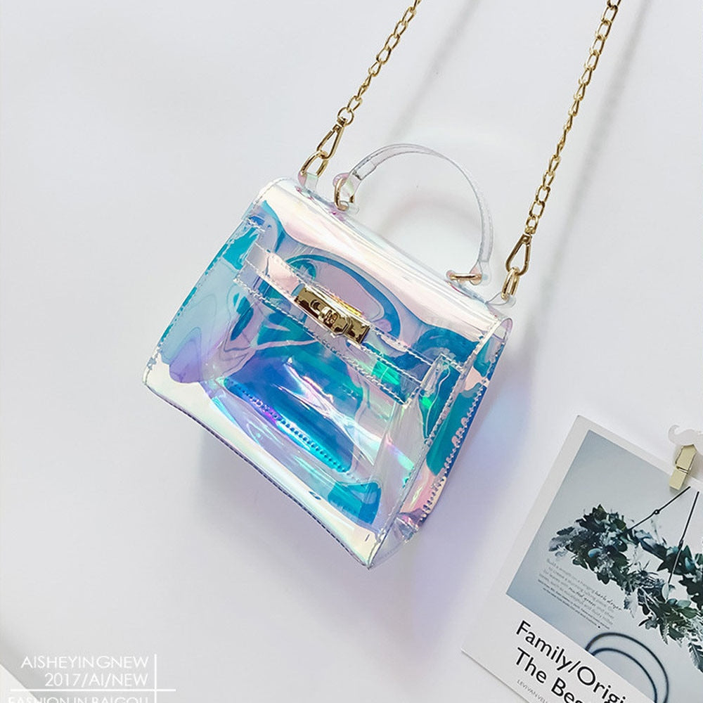 Womens Fashion Clear Tote Messenger Cross Body Shoulder Jelly Bags