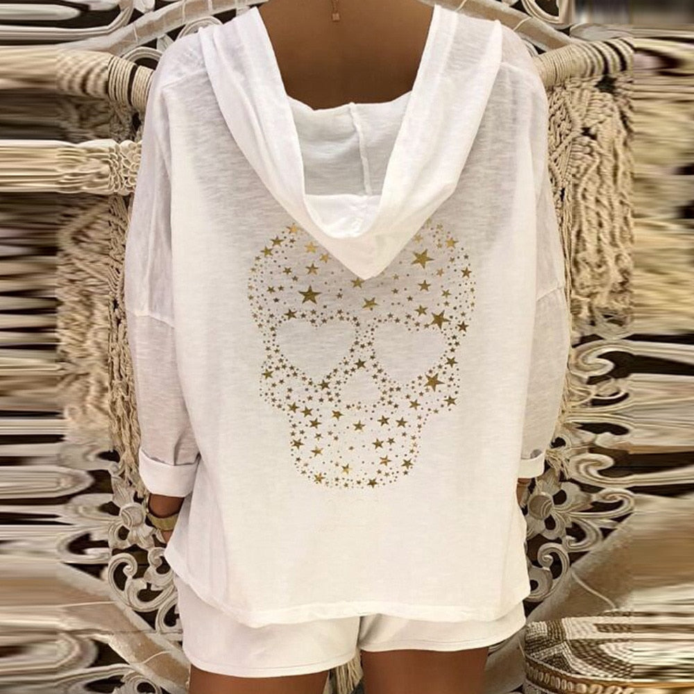 Hip Hop Womens Skulls Print Sweatshirt Autumn