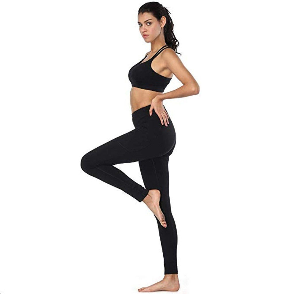 Women's High Waist Yoga Pants Pockets Tummy Workout Running Sports Leggings