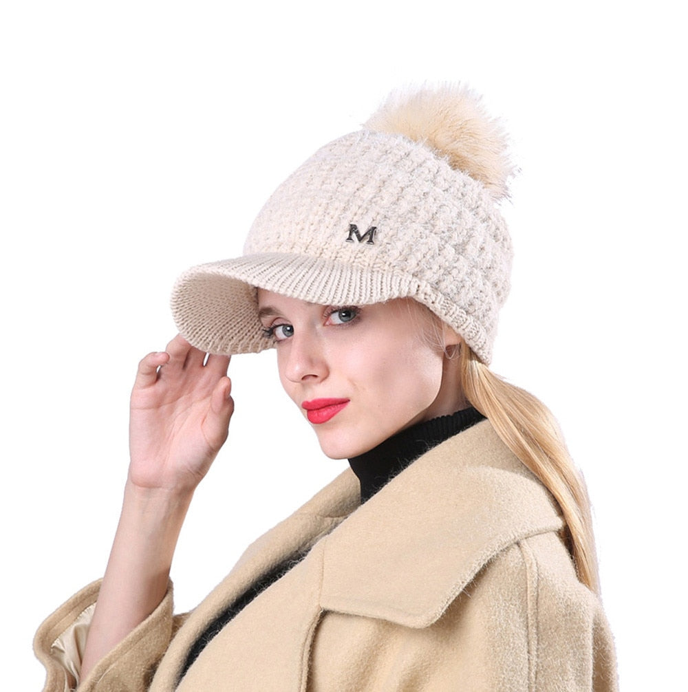 Casual Men Women Winter Cap Solid Ear Protector Slouchy Hairball Hat