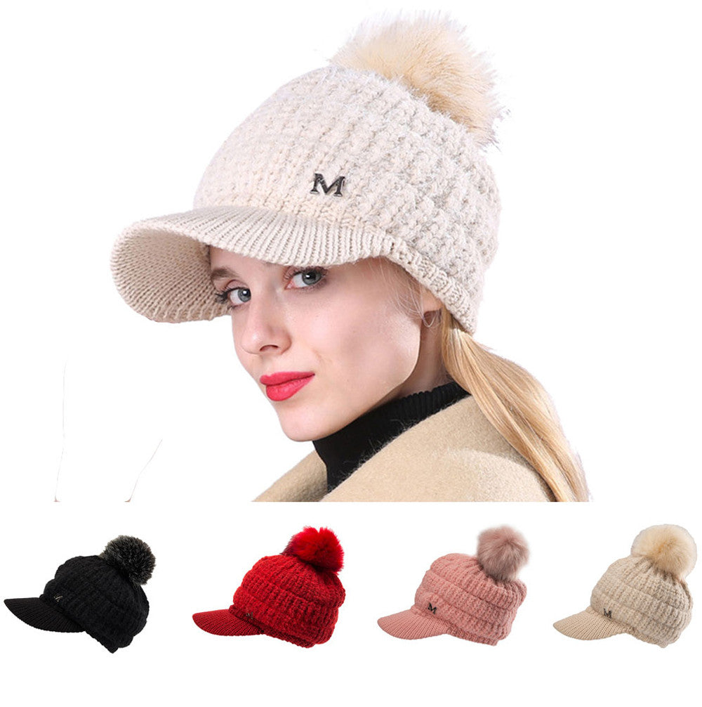 Casual Men Women Winter Cap Solid Ear Protector Slouchy Hairball Hat