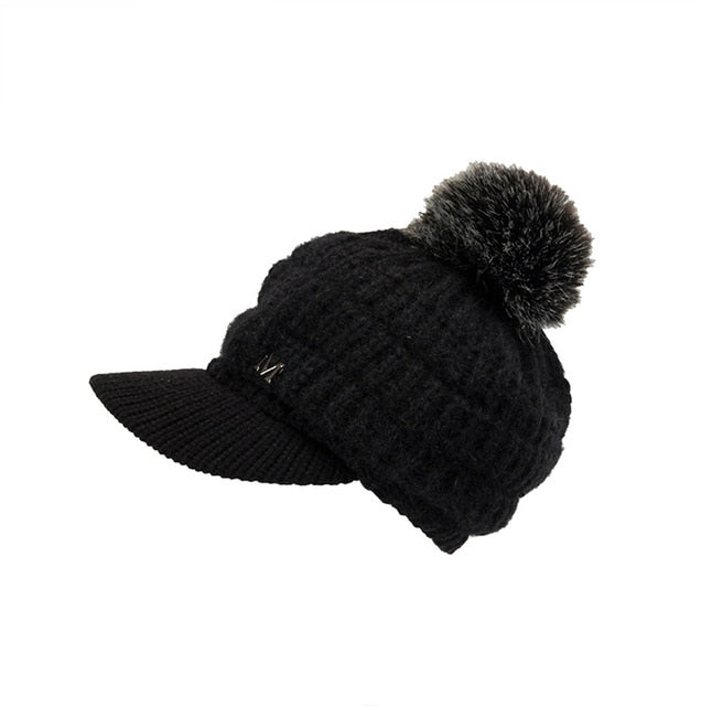 Casual Men Women Winter Cap Solid Ear Protector Slouchy Hairball Hat