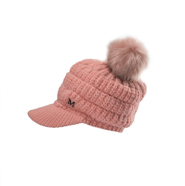 Casual Men Women Winter Cap Solid Ear Protector Slouchy Hairball Hat