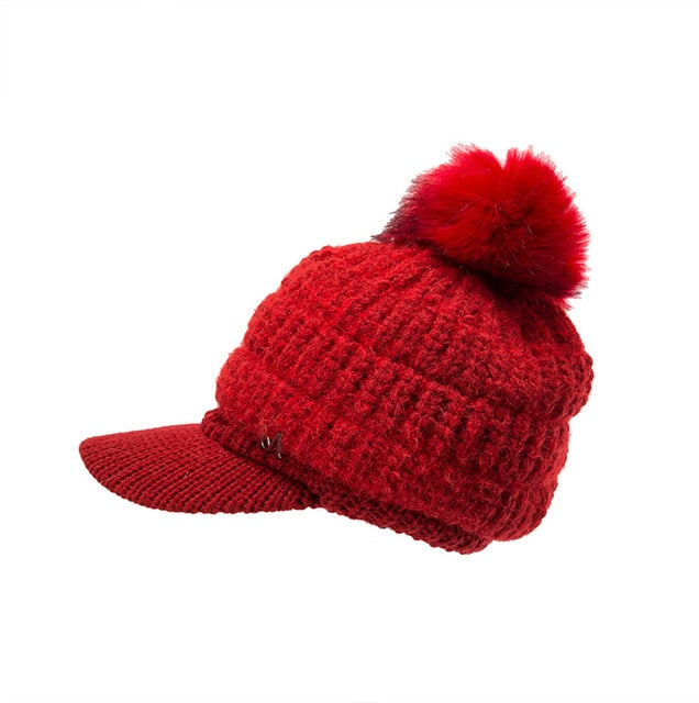 Casual Men Women Winter Cap Solid Ear Protector Slouchy Hairball Hat