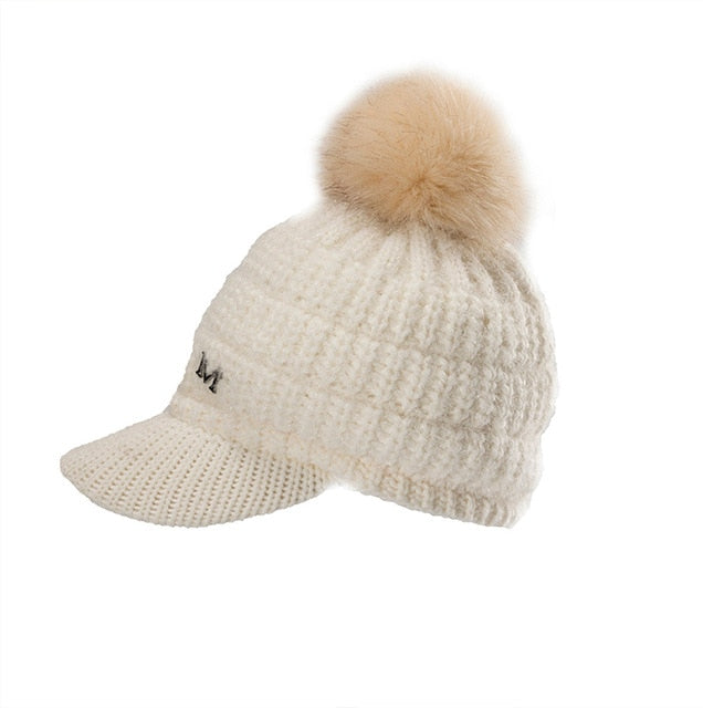 Casual Men Women Winter Cap Solid Ear Protector Slouchy Hairball Hat