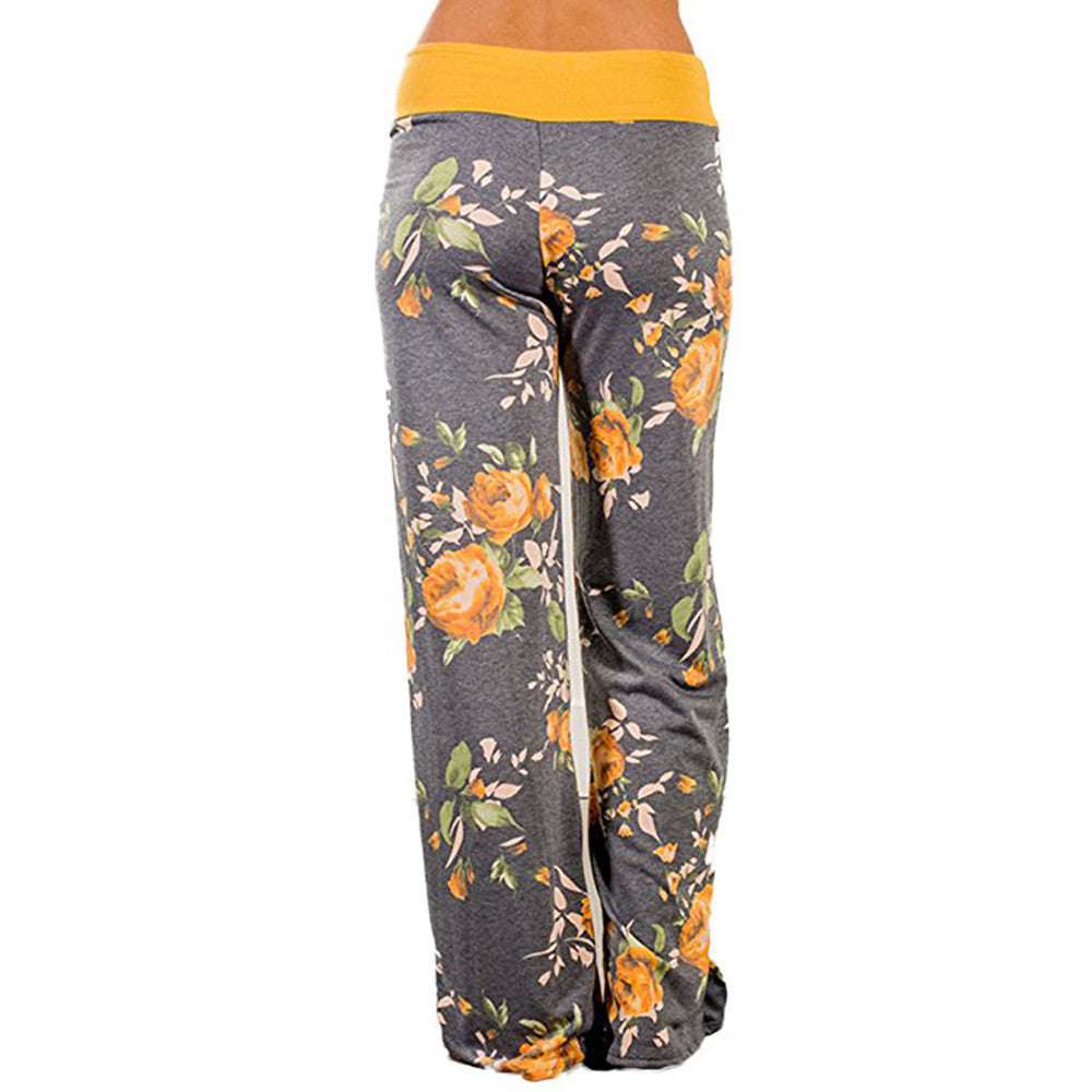 Women Comfy Stretch Floral Print Drawstring Palazzo