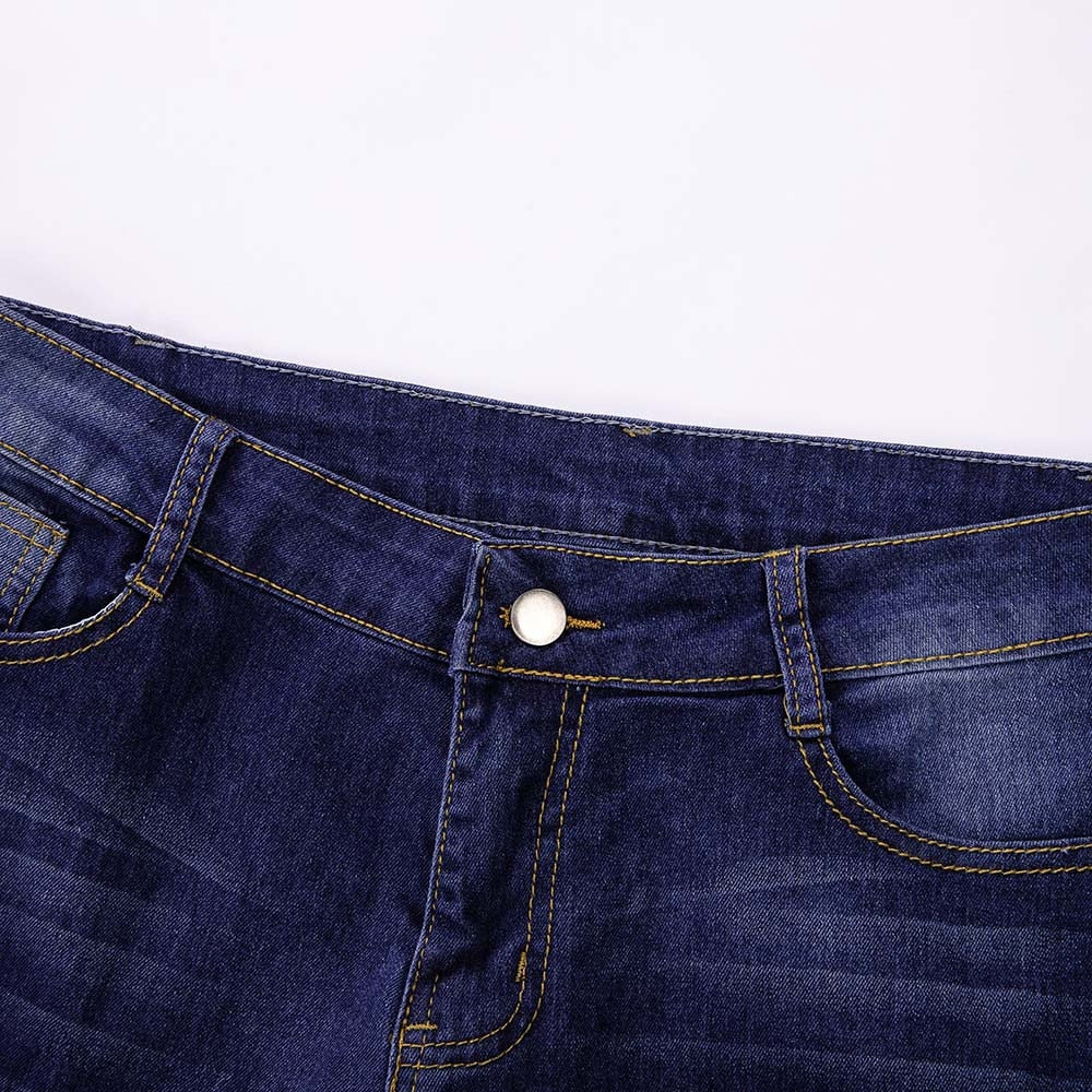 High Waist Ripped Jeans Of Women Spring Pants Capris Elastic ShreddLeopard Print Denim