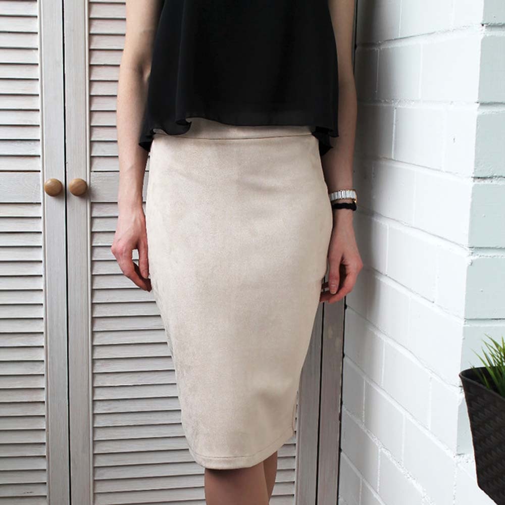 Spring Skirt Of Women Solid Slim High Waist Pencil Zippers Knee-Length
