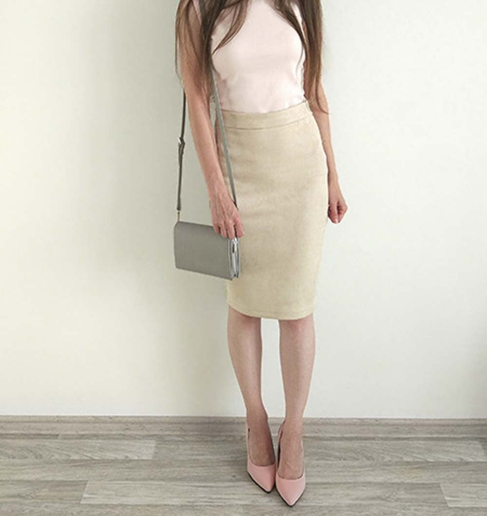 Spring Skirt Of Women Solid Slim High Waist Pencil Zippers Knee-Length