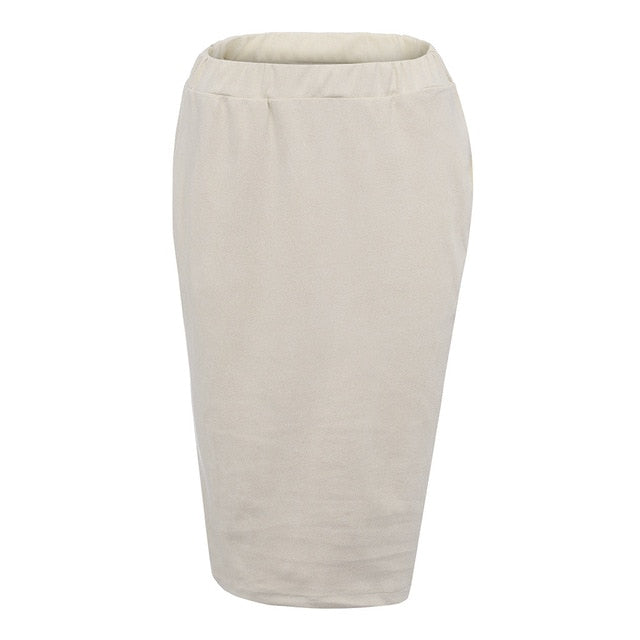 Spring Skirt Of Women Solid Slim High Waist Pencil Zippers Knee-Length