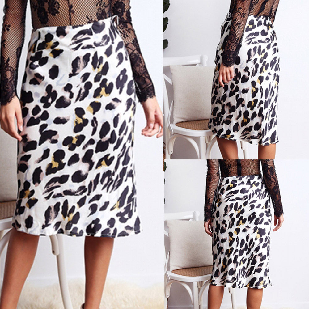 Spring Leopard Print High Waist Lady Sexy Cocktail Club Long Skirt