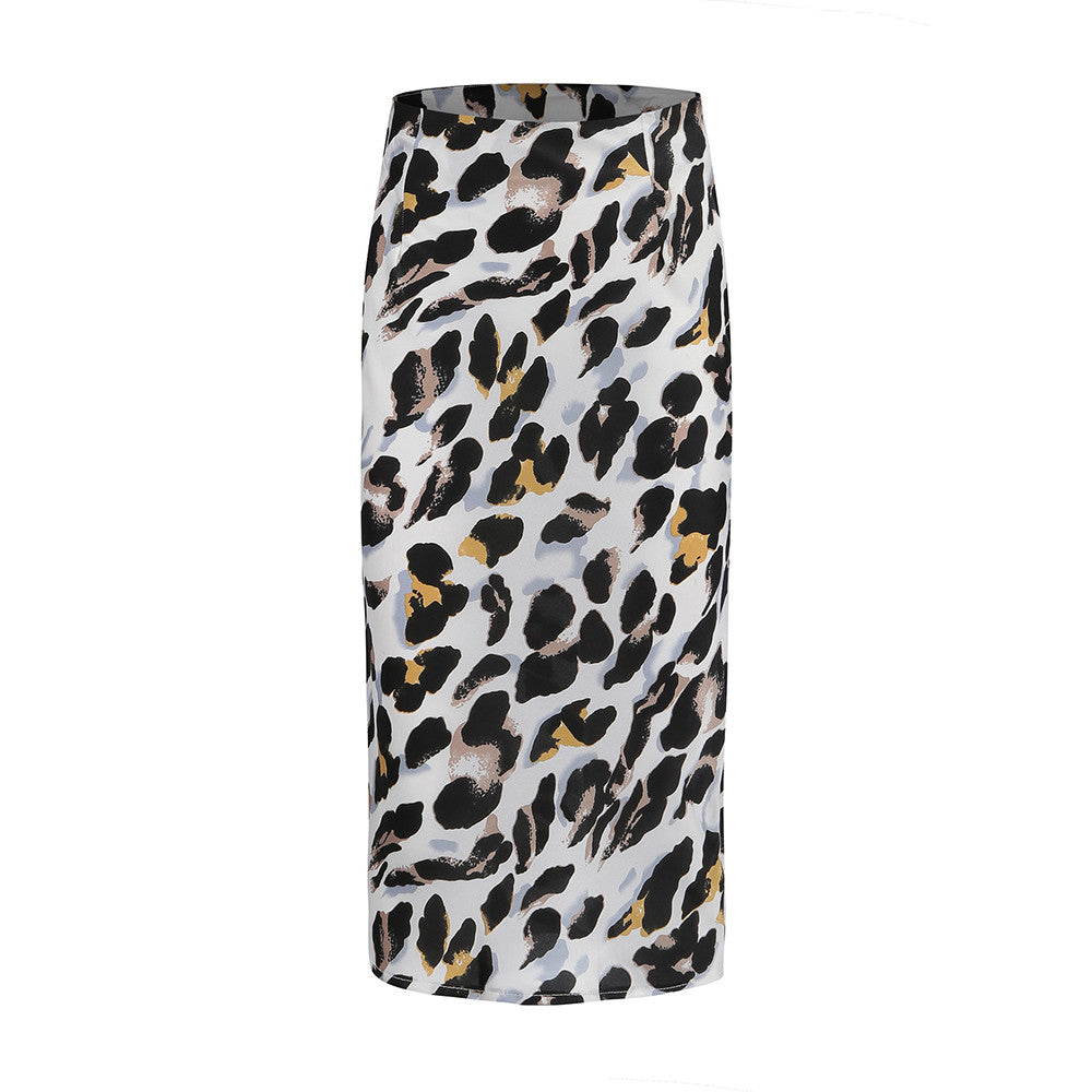 Spring Leopard Print High Waist Lady Sexy Cocktail Club Long Skirt