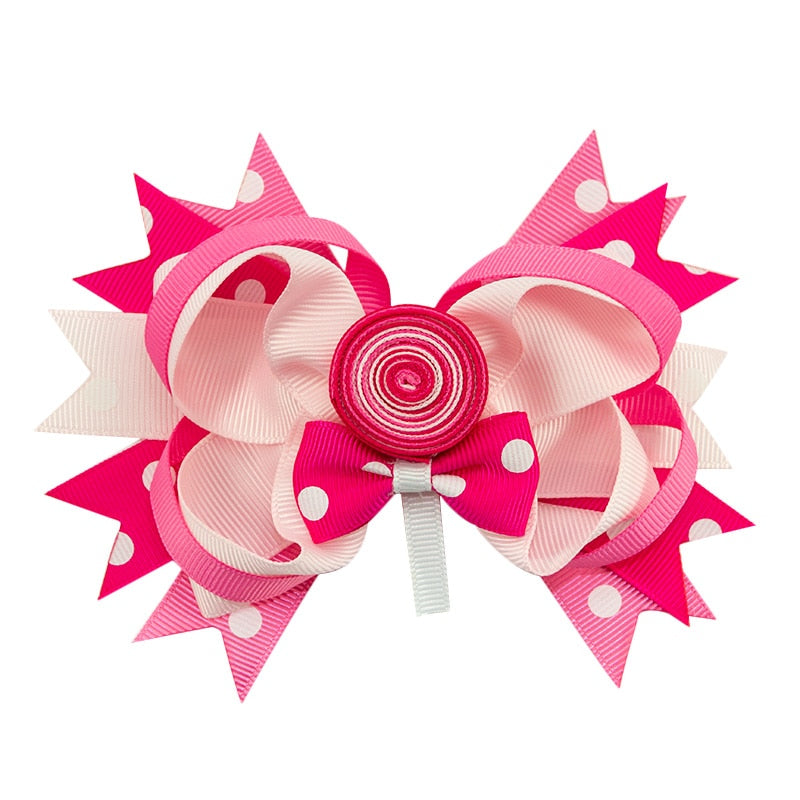 5 Inch Lollipop Hair Clips for School Girls Bowknot