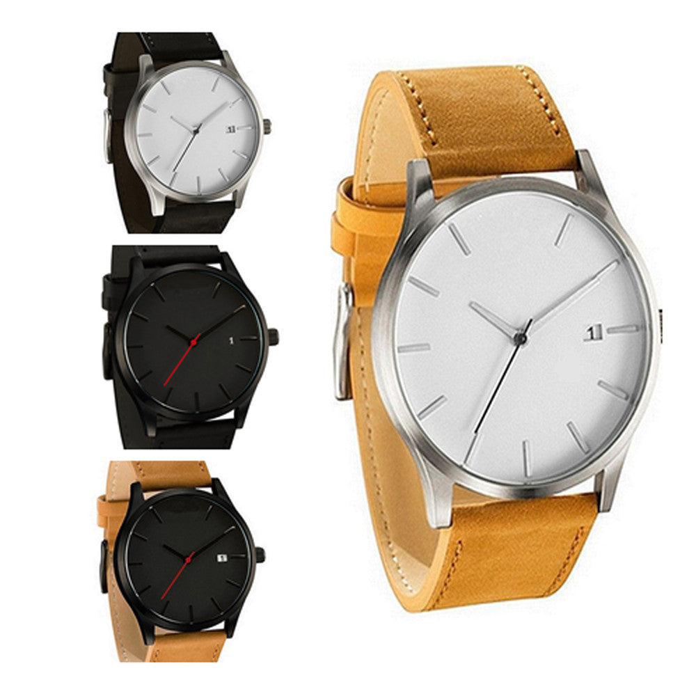 Couple Fashion Leather Band Analog Quartz Round Wrist Business men's