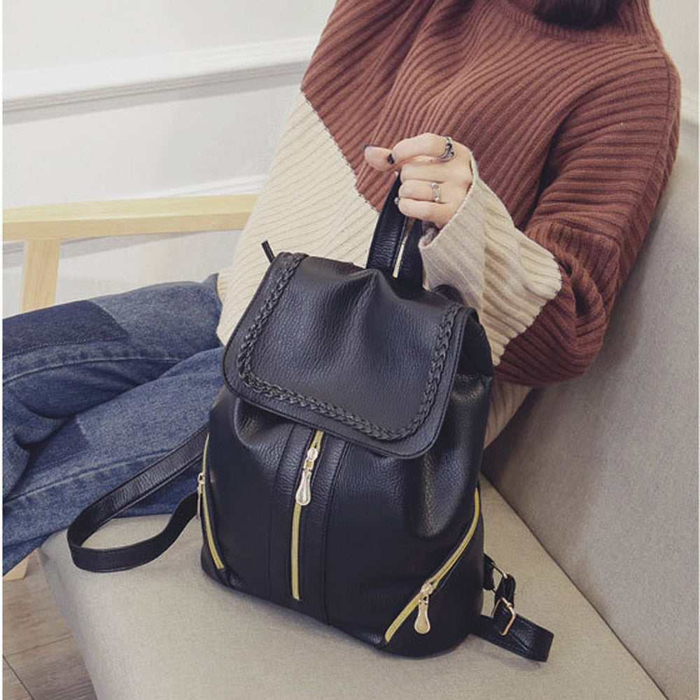 Women Pu Leather Female Backpacks Teenager School Bags
