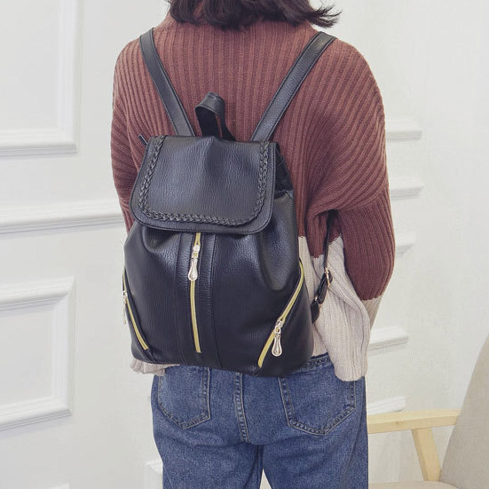 Women Pu Leather Female Backpacks Teenager School Bags