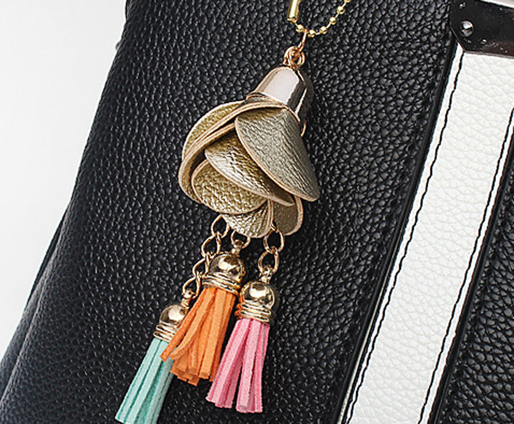 Fashion Women Rose Tassels Crossbody Bag PU Leather Patchwork