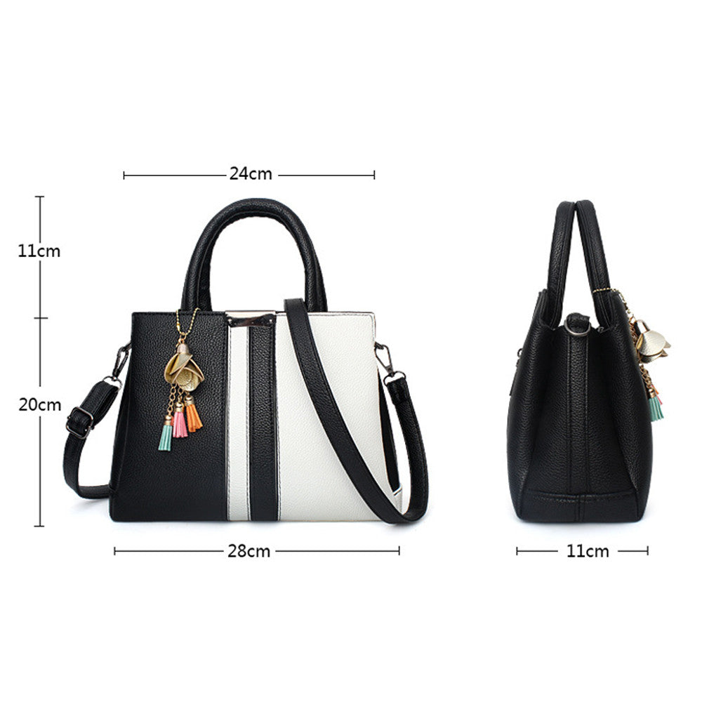 Fashion Women Rose Tassels Crossbody Bag PU Leather Patchwork