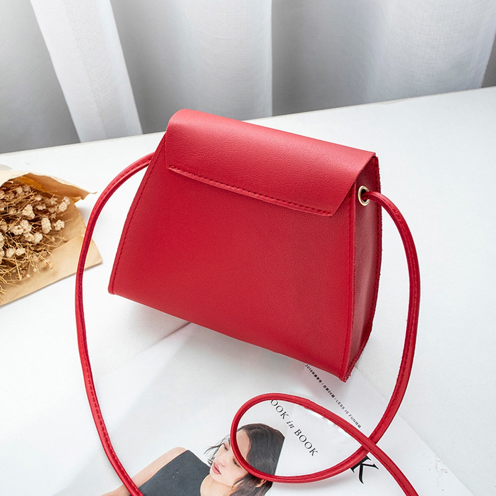 Simple Flap Shoulder PU Leather Bags Women Girls Pure Color