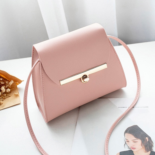 Simple Flap Shoulder PU Leather Bags Women Girls Pure Color