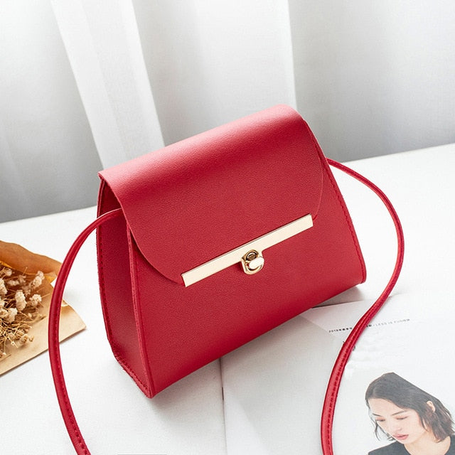 Simple Flap Shoulder PU Leather Bags Women Girls Pure Color