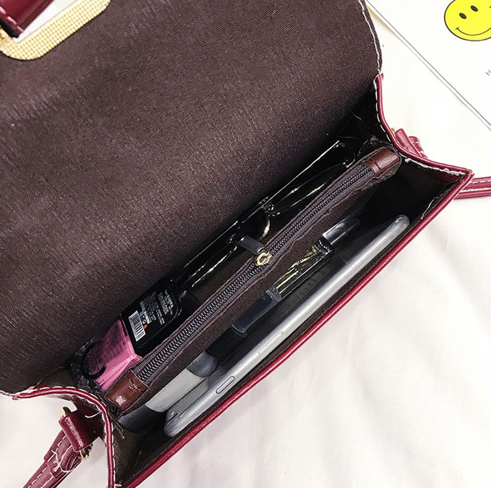 PU Leather Handbag for Women Fashion Girls Small Square Crossbody