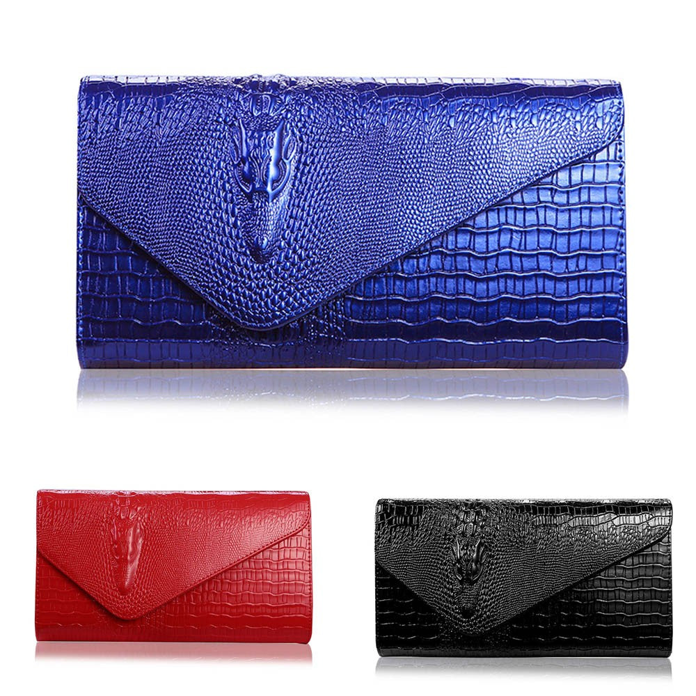 Women Handbag Money Coin Purses Holder Alligator Crocodile Long Clutch
