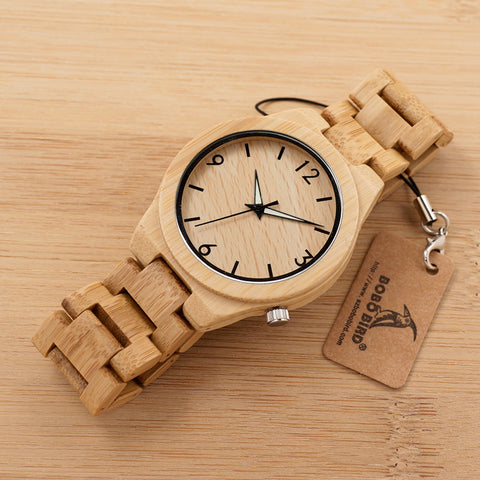 L-D27 Luminous Hand Natural All Bamboo Wood Watches Top Brand Luxury