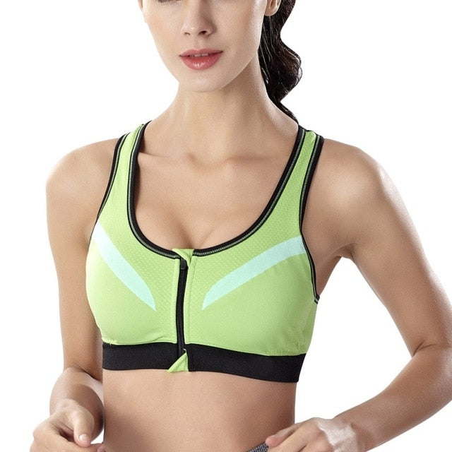 Women Sports Bra Front Zipper Breathable Wire Free Running Yoga Fitness