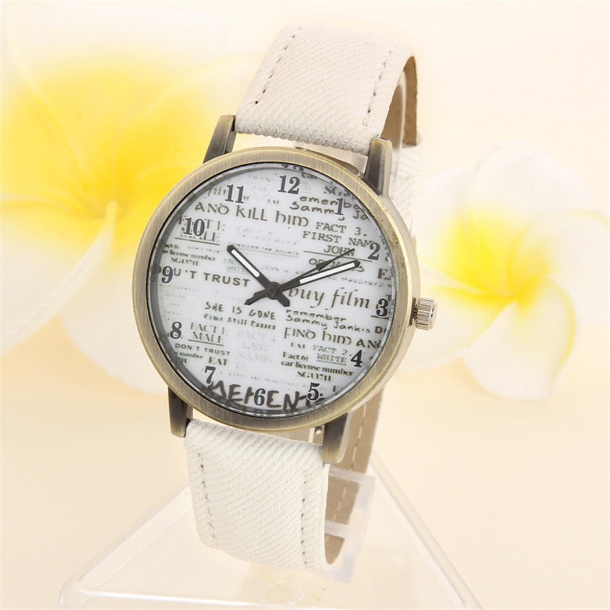 Drop Shipping Retro Letter Print Watch Women Men Denim Jeans Leather