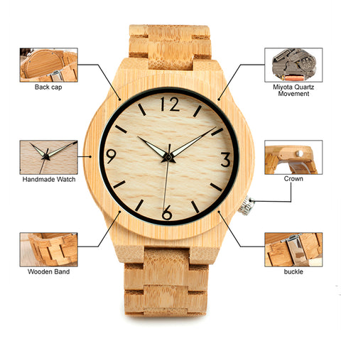 L-D27 Luminous Hand Natural All Bamboo Wood Watches Top Brand Luxury